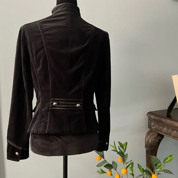 WHBM Velvet Military Jacket Black Blazer White House Black Market Jacket Peplum - Picture 4 of 9